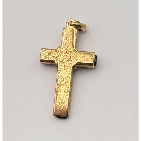 Vintage Black Inlay Cross Pendant Charm Gold Tone Religious Christian Jewelry - Picture 2 of 6